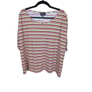 Discreet Junior Plus Discreet Short Sleeve Cap Sleeve Top Multi Striped Size 2X